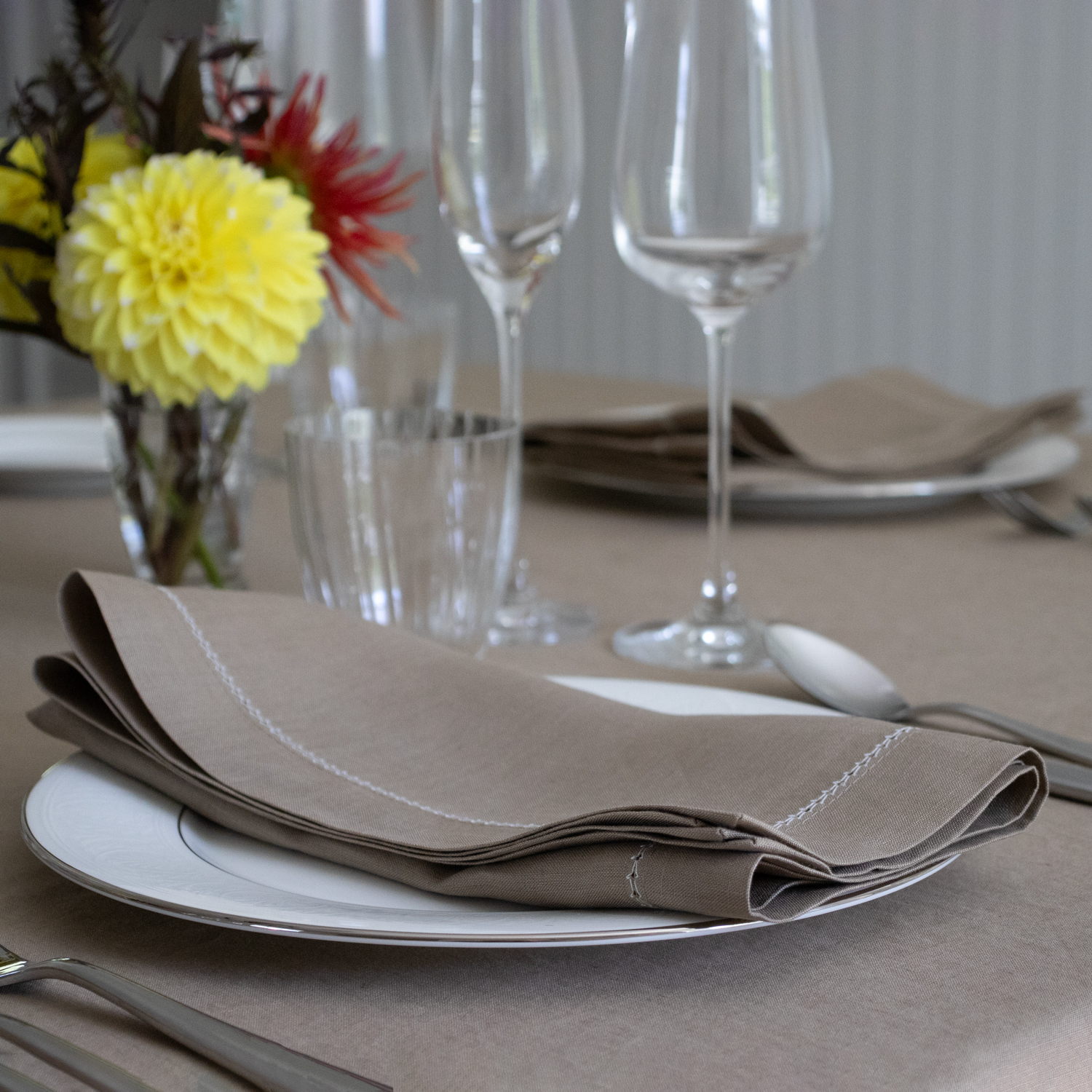 Coffee Brown Oval Linen Tablecloth