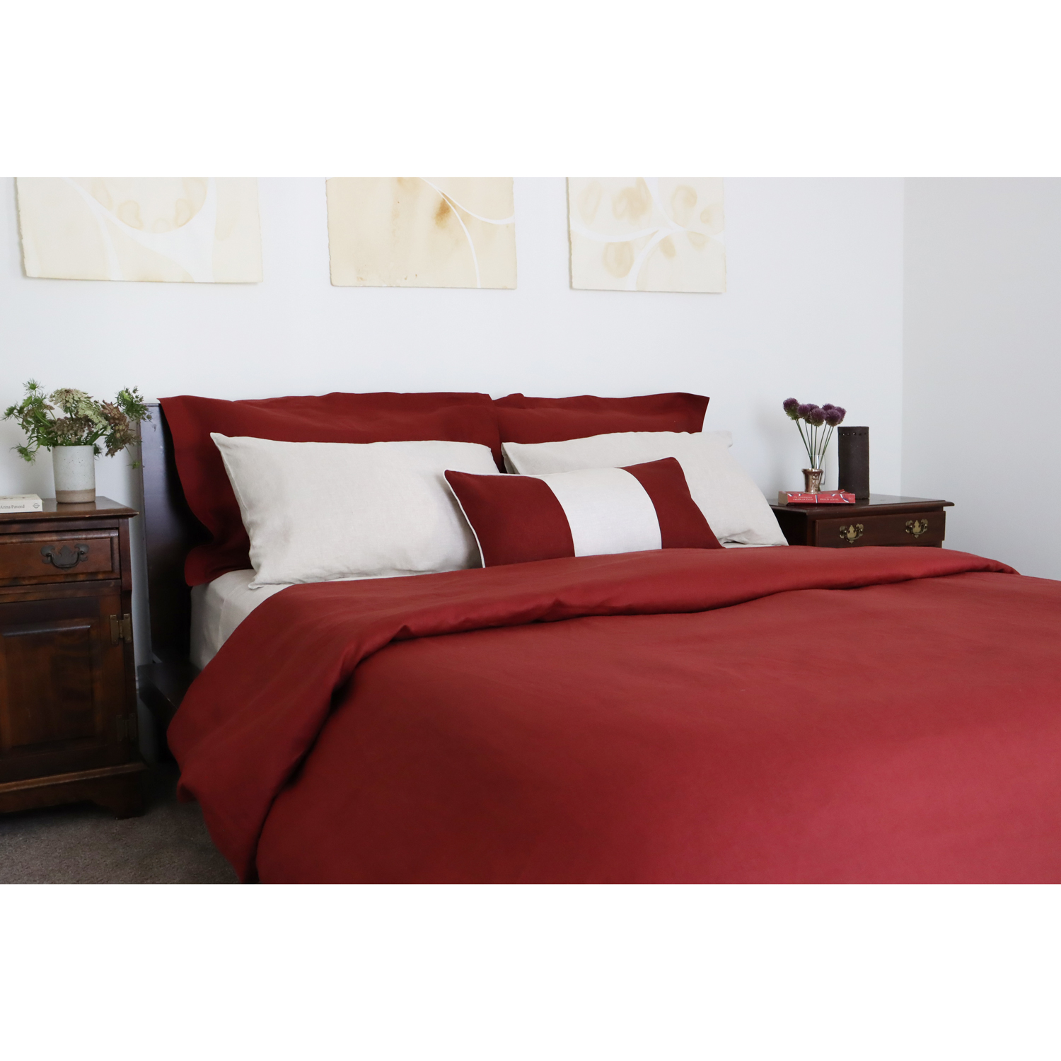 Burgundy Red Linen Pillow Sham 