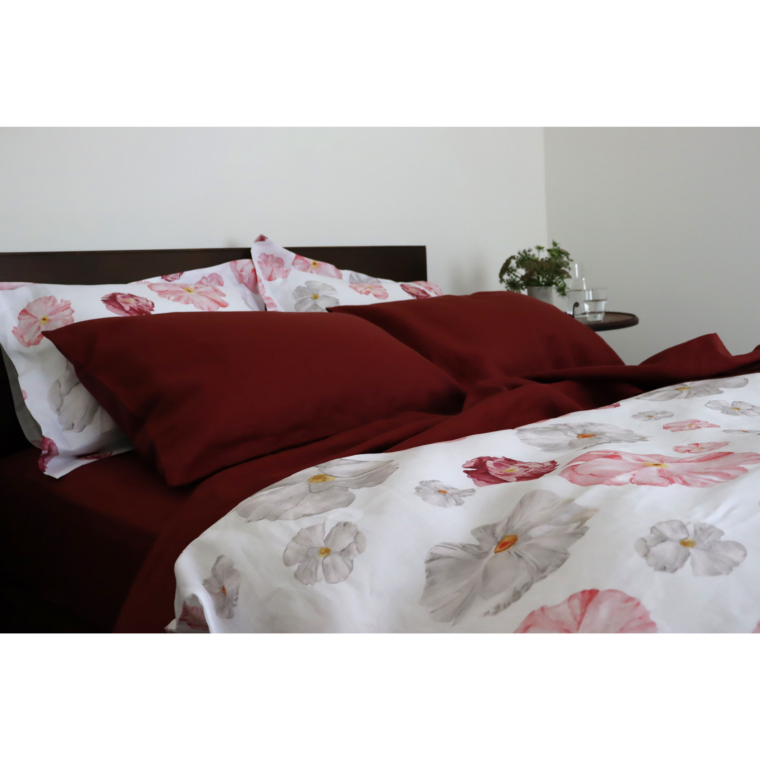 Burgundy Red Linen Pillowcase (Pair)