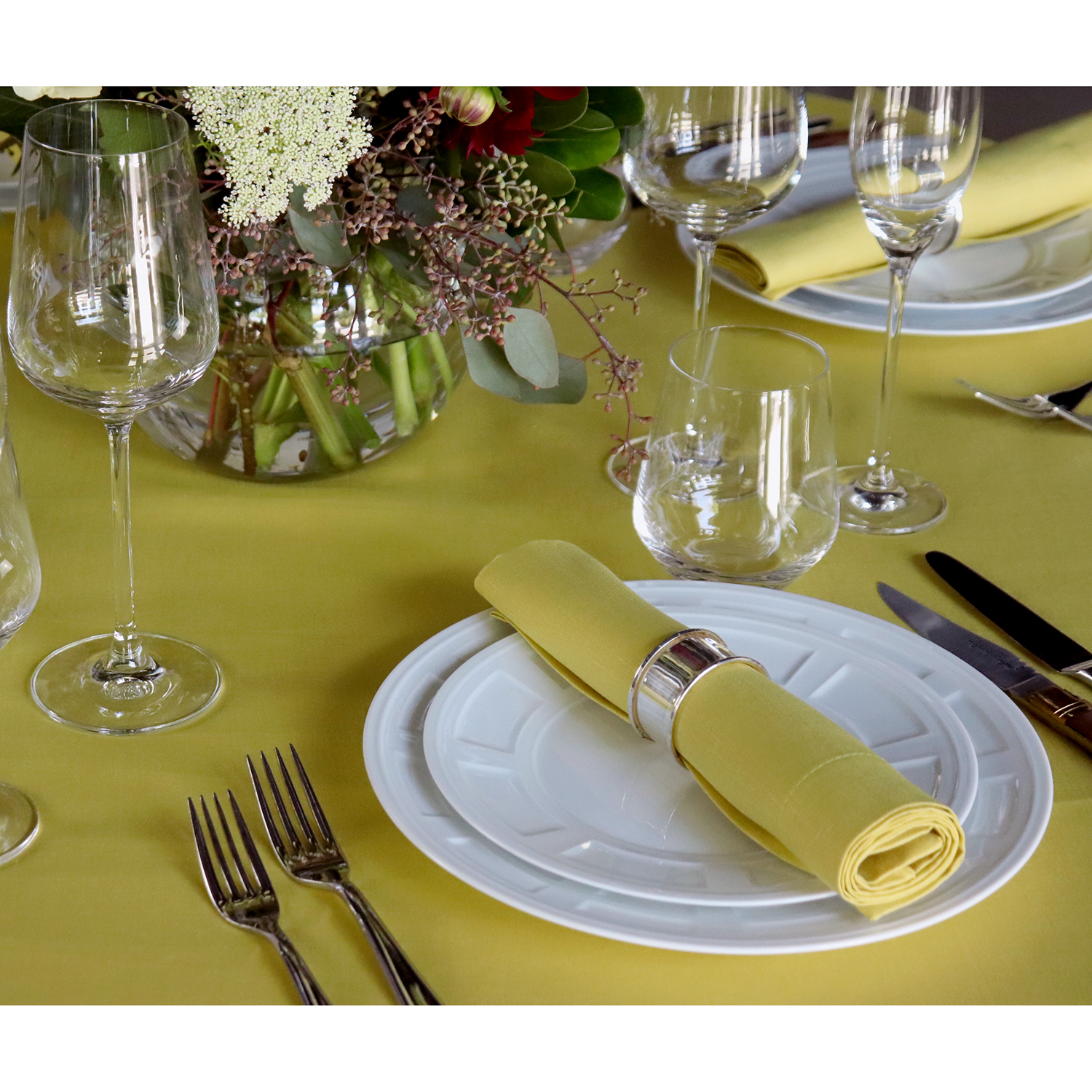 Citron Yellow Round Linen Tablecloth