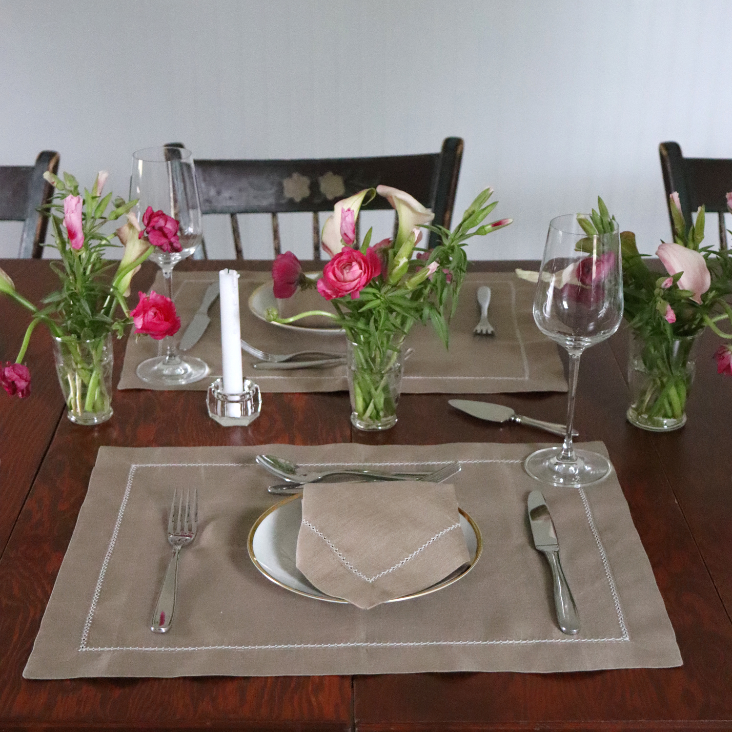 Coffee Brown Linen Placemat with Ivory Contrast Hemstitch