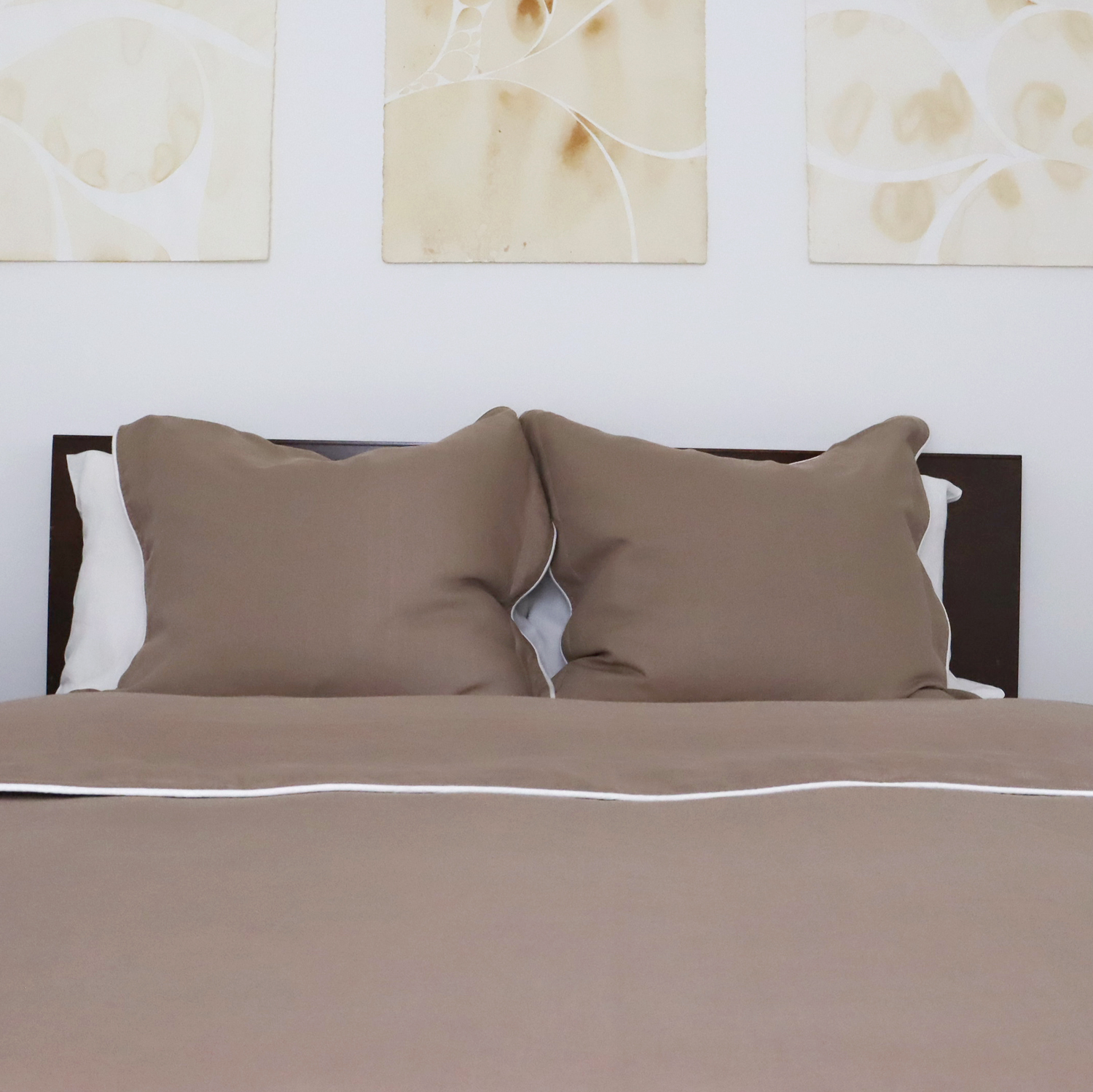 Coffee Brown Linen Duvet Cover Ivory Piping