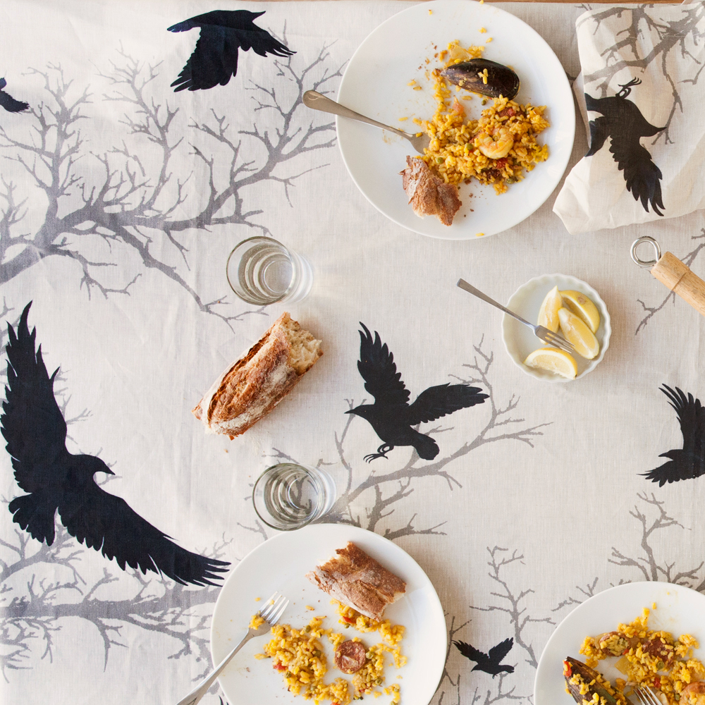 Crow Natural Round Linen Tablecloth 