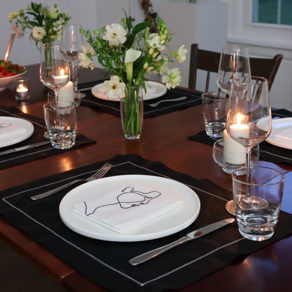 Round Embroidered Placemat & Napkin Set for Elegant Dinner Tables
