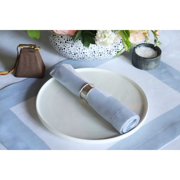 Blue Dotted White Linen Placemat, Set of 4