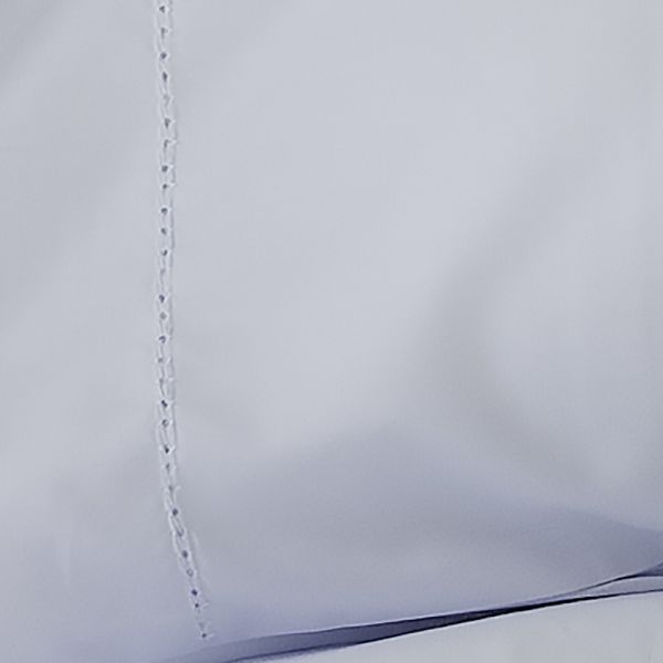 White 500TC Cotton Percale Sheet Set - Navy Blue Hemstitch