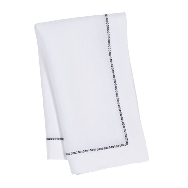 White Linen Napkin with Black Contrast Hemstitch
