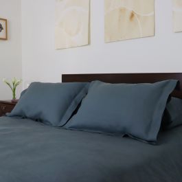Petrol Dark Teal Green Linen Pillow Sham Pair