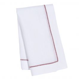 Luxe Hemstitched Bordered Linen Napkins, Red and White