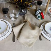 Camel Linen Napkin with White Contrast Hemstitch 