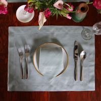 Celadon Linen Placemat with White Contrast Hemstitch 