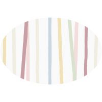 Huddleson white oval linen tablecloth pastel pink blue green stripes