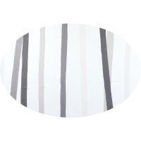 White oval linen tablecloth grey charcoal cream stripe