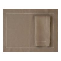 Coffee brown hemstitched linen placemat with ivory trim