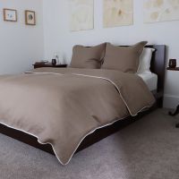 Coffee Brown Linen Duvet Cover Ivory Piped Edge