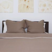 Coffee brown linen pillow sham with ivory piping
