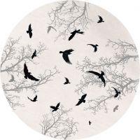 Crow Printed Round Natural Linen Tablecloth