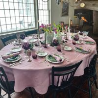 Heather Lilac Oval Linen Tablecloth