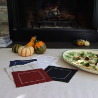 Black Linen Cocktail Napkin with White Hemstitch