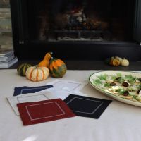 White Linen Cocktail Napkin with Red Contrast Hemstitch