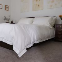 Ivory 500TC Cotton Percale Duvet Cover - Chocolate Hemstitch