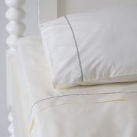 Ivory cream luxury cotton sheets brown trim hemstitch 