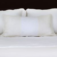 Ivory linen pillow cover white piped edge