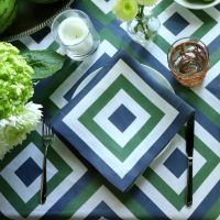 Maze Green Blue Geometric Rectangular Linen Tablecloth