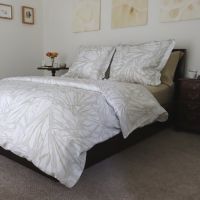 White linen duvet cover bedding gold silver white organic print
