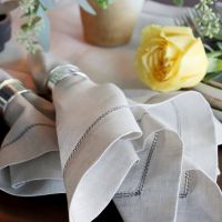 Natural Napkin with Charcoal Contrast Hemstitch