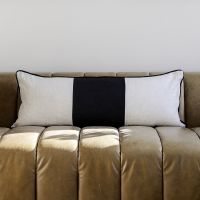 Natural linen and black piped linen pillow cover