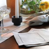 Natural Linen Cocktail Napkin with Charcoal Contrast Hemstitch