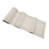 Huddleson Natural Flax Linen Table Runner with Charcoal Contrast Hemstitch