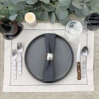 Natural Linen Placemat with Charcoal Contrast Hemstitch