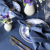Navy Blue Oval Linen Tablecloth