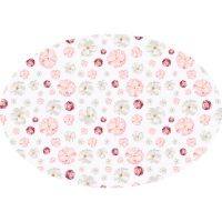Poppy print floral oval linen tablecloth burgundy white 