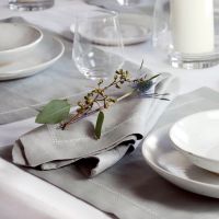 Silver Grey Linen Table Runner with White Contrast Hemstitch