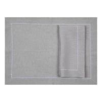 Silver Grey Linen Placemat with White Contrast Hemstitch