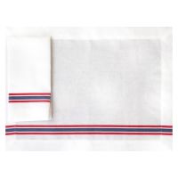 Huddleson white linen placemat red and blue ticking stripe