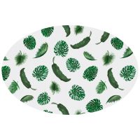 Tropical Leaves Oval Linen Tablecloth