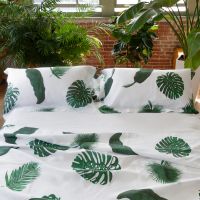 Tropical Leaves White Linen Top Sheet - Pure Linen Luxury Bed Linens ...