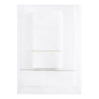 White 500TC Cotton Percale Sheet Set - Green Hemstitch