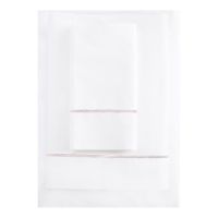White 500TC Cotton Percale Sheet Set - Pink Hemstitch