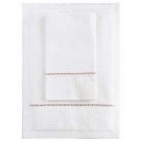 White 500TC Cotton Percale Sheet Set - Red Hemstitch