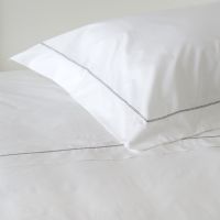 White 500TC Cotton Percale Pillowcase (Pair) - Black Hemstitch