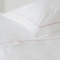 White 500TC Cotton Percale Top Sheet - Red Hemstitch