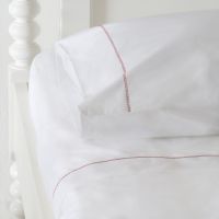 White 500TC Cotton Percale Pillowcase (Pair) - Red Hemstitch