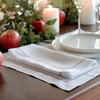 White Linen Napkin with Red Contrast Hemstitch