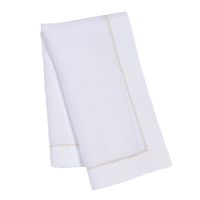 White linen napkin gold trim hemstitch
