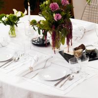 White Linen Table Runner with Black Contrast Hemstitch